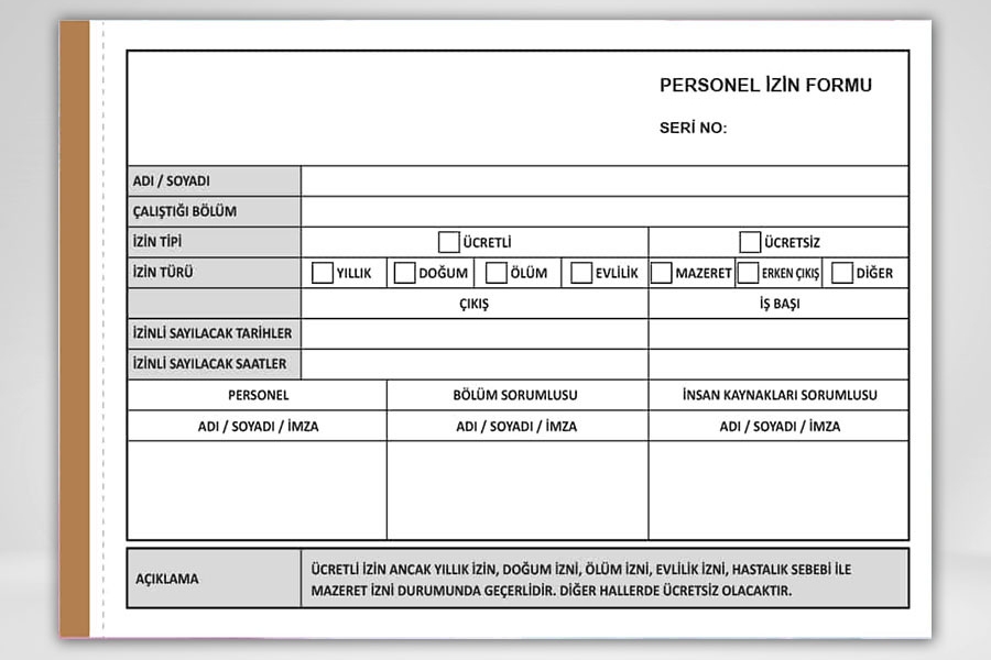 Personel İzin Formu Basımı